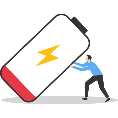 Businessman tried to prevent a large battery from falling over it  Illustration