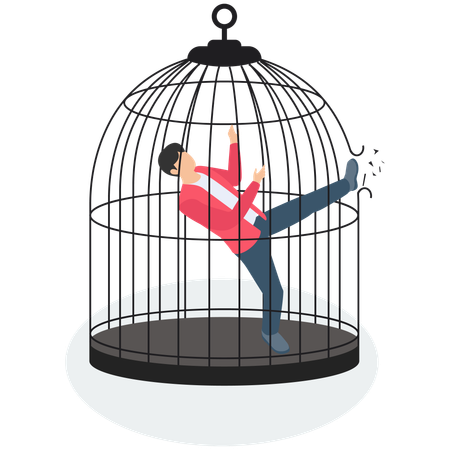 Businessman tries to Break Cage  Illustration