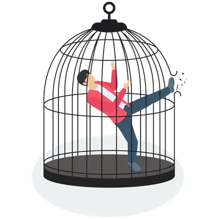 Businessman tries to Break Cage  Illustration