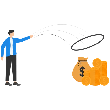 Financial Target The Businessman Throws The Bracelet At The Pile Of Money Illustration