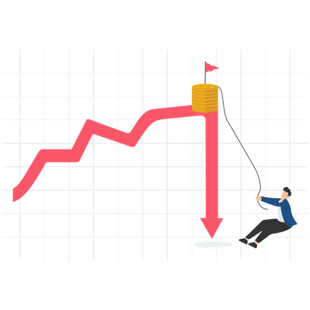 Businessman tries to climb chart back to the top of profit point  Illustration