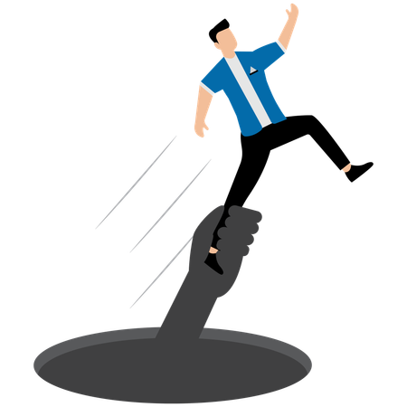 Businessman tries to get out of comfort zone but is held back by hands  Illustration