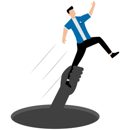 Businessman tries to get out of comfort zone but is held back by hands  Illustration