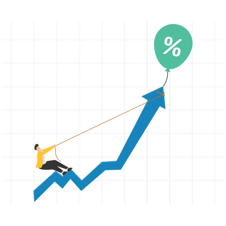 Businessman tries to pull graph up with rope  Illustration