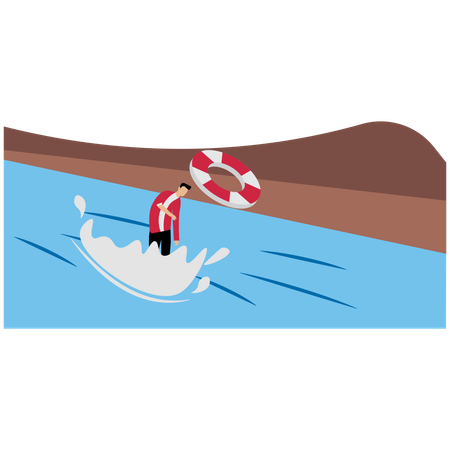 Businessman tries to rescue from risk  Illustration