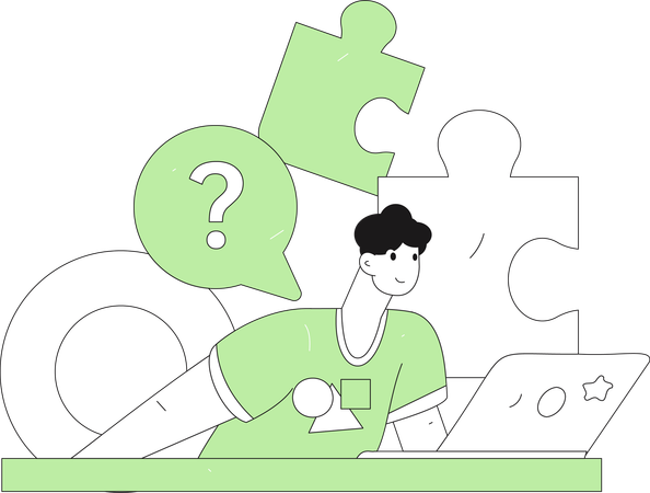 Businessman tries to resolve business puzzles  Illustration