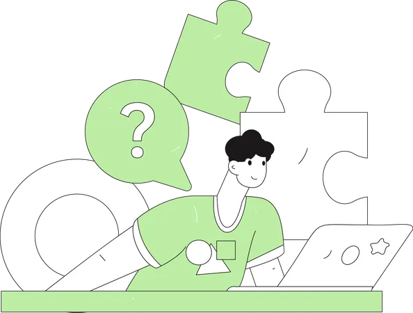 Businessman tries to resolve business puzzles  Illustration
