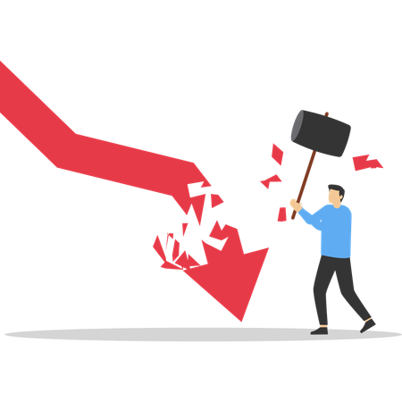 Businessman tries to stop business loss  Illustration