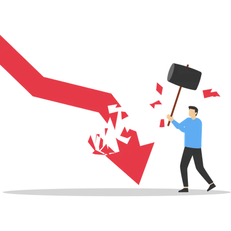 Businessman tries to stop business loss  Illustration