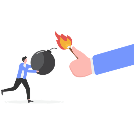 Businessman triggers fire on debt  Illustration