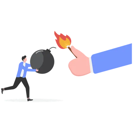 Businessman triggers fire on debt  Illustration