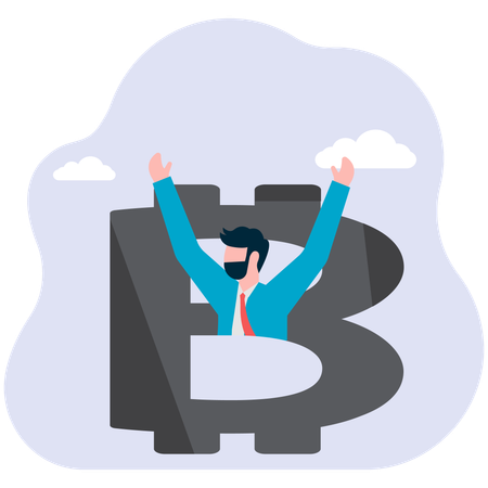 Businessman troubled under bitcoin  Illustration
