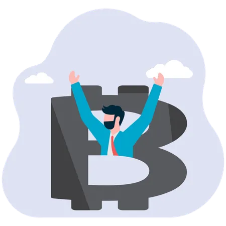 Businessman troubled under bitcoin  Illustration