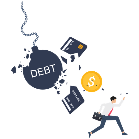 Businessman try escape from debt-Business financial  Illustration