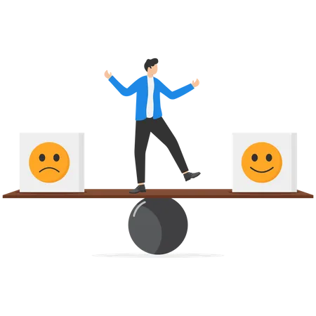Businessman Try To Balancing His Emotion Concept Emotional Intelligence Balance Emotion Control Feeling Between Work Stress Or Sadness And Happy Illustration