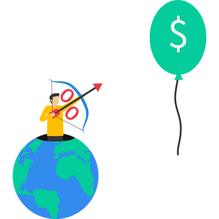 Businessman try to keep inflation balloons from rising  Illustration