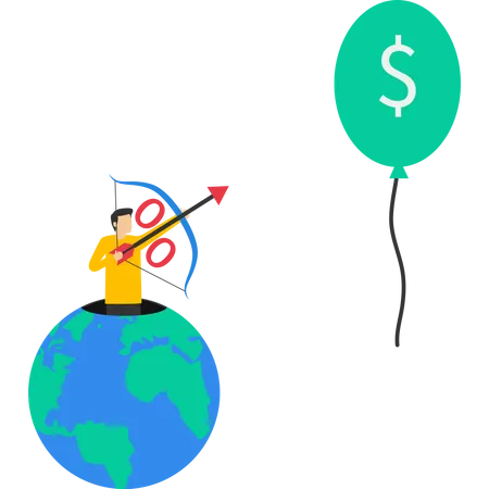 Businessman try to keep inflation balloons from rising  Illustration