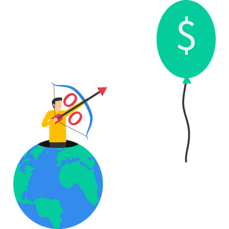 Businessman try to keep inflation balloons from rising  Illustration
