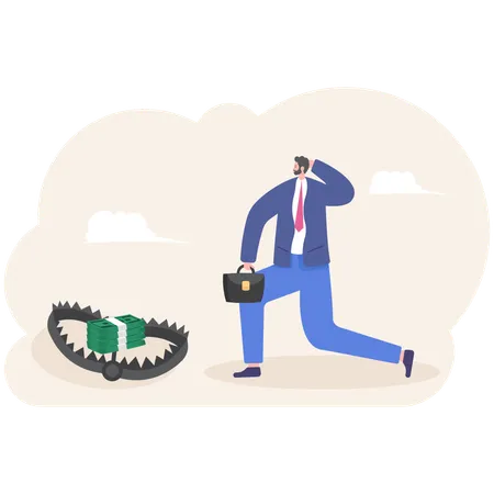 Businessman Try To Pick Up Money In The Trap Illustration