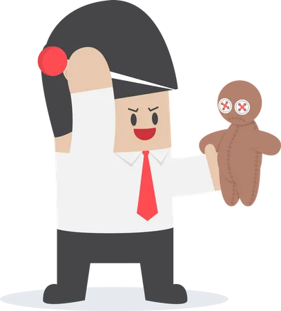 Businessman try to prick needle into a voodoo doll Illustration