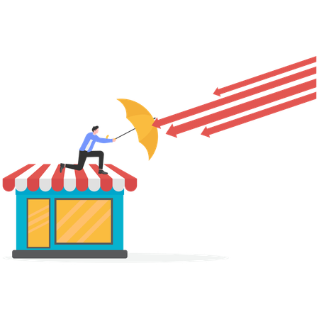 Businessman try to protect store with insurance to business alive  Illustration