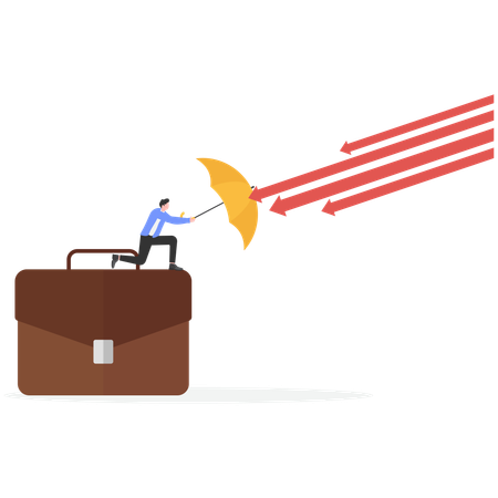 Businessman try to protecting new business with insurance to keep business alive  Illustration
