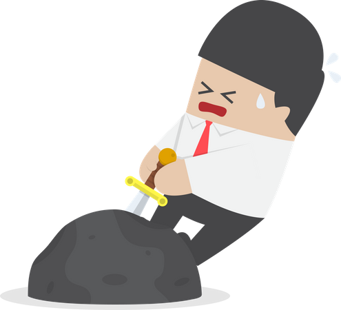 Businessman try to pull sword from stone Illustration