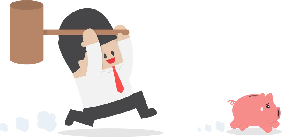 Businessman try to smashing piggy bank  Illustration