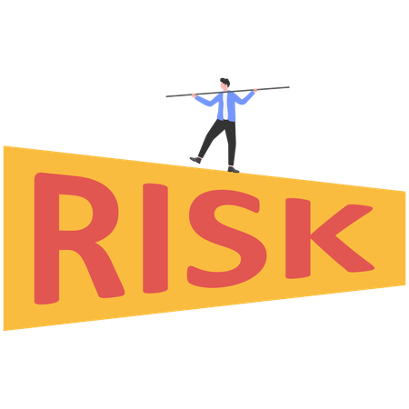 Businessman Try to Walk and Balancing on Risk Word  Illustration