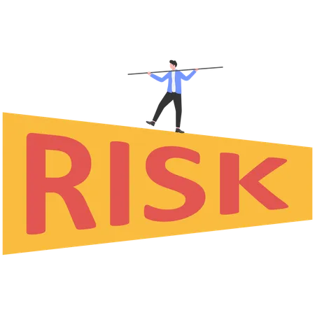 Businessman Try to Walk and Balancing on Risk Word  Illustration