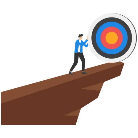 Missed Target Failure Or Obstacle Difficulty In Work That Is Hard To Achieve Target Or Set Too High Or Unrealistic Goal Concept Businessman Trying Hard To Push Target Up The Hill Illustration