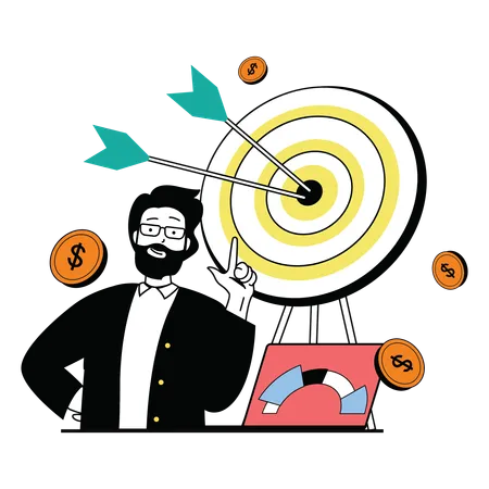 Businessman trying to achieve his online business targets  Illustration