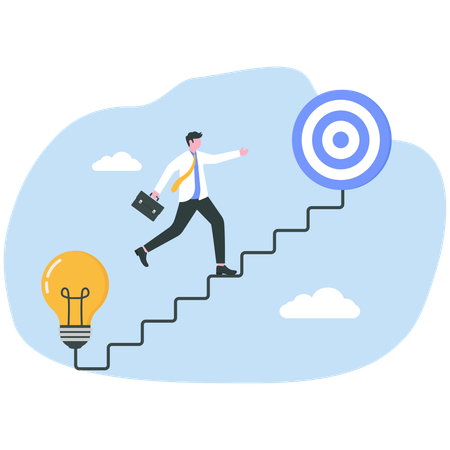 Businessman trying to achieve target using creative idea  Illustration