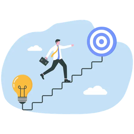 Businessman trying to achieve target using creative idea  Illustration