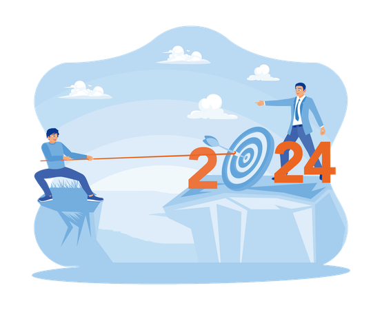 Businessman trying to achieve the target in 2024  Ilustración