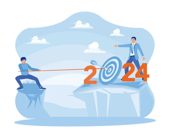 Businessman trying to achieve the target in 2024  Illustration