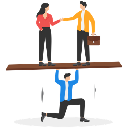 Businessman trying to balance negotiation partners Illustration