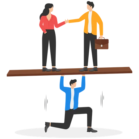 Businessman trying to balance negotiation partners Illustration