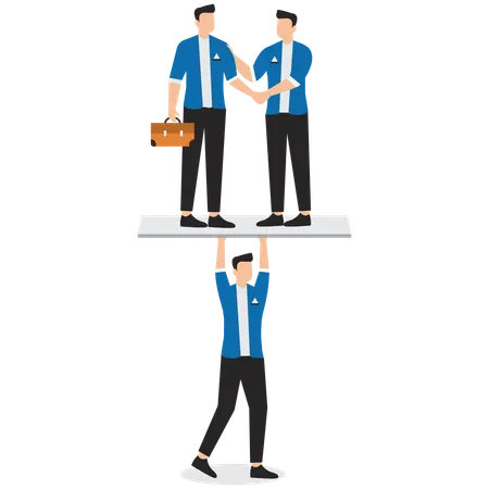 Businessman trying to balance negotiation partners on seesaw  Illustration