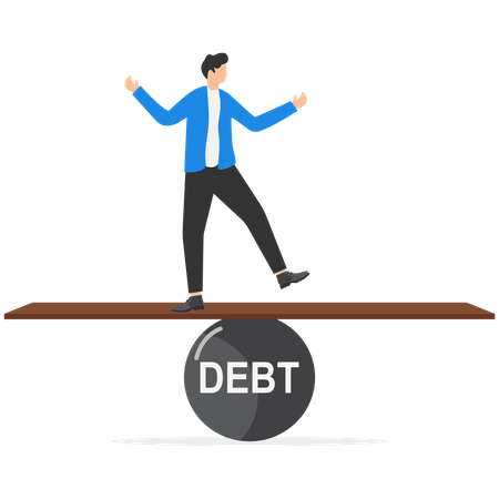 Businessman trying to balance on debt  Illustration