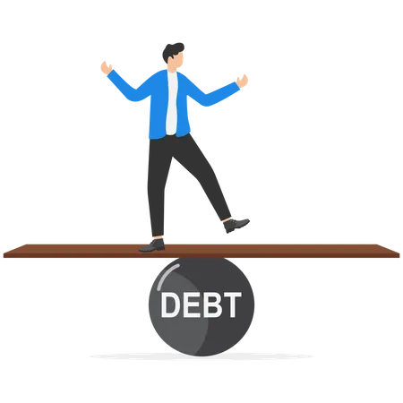 Businessman Trying To Balance On Debt Ball And Seesaw Design Vector Illustration Illustration