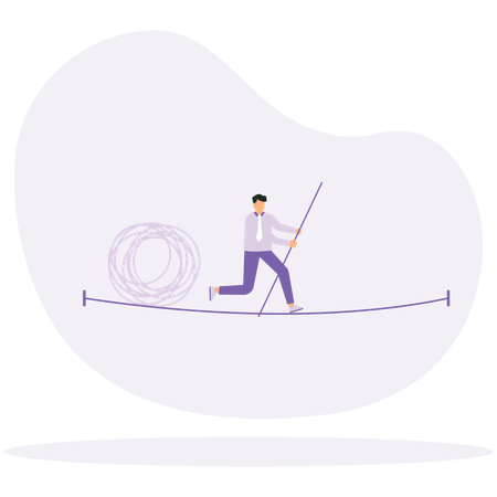 Businessman trying to balance on rope  Illustration