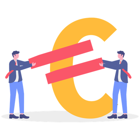 ユーロ硬貨に包帯を巻こうとするビジネスマン  イラスト