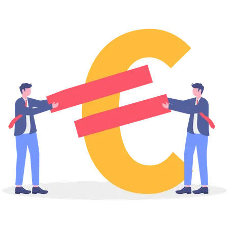 ユーロ硬貨に包帯を巻こうとするビジネスマン  イラスト