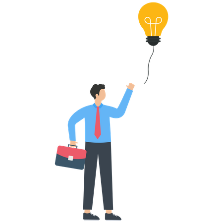 Businessman trying to catch a light bulb balloon  Illustration