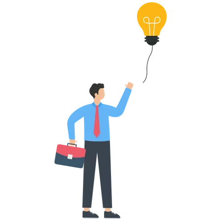 Businessman trying to catch a light bulb balloon  Illustration