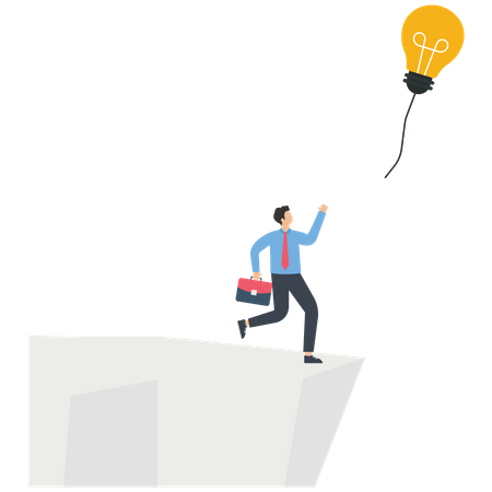 Businessman trying to catch a light bulb on a cliff  Illustration