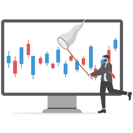 Businessman trying to catch candlestick chart business  イラスト