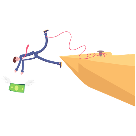 Businessman trying to catch money falling from cliff  Illustration
