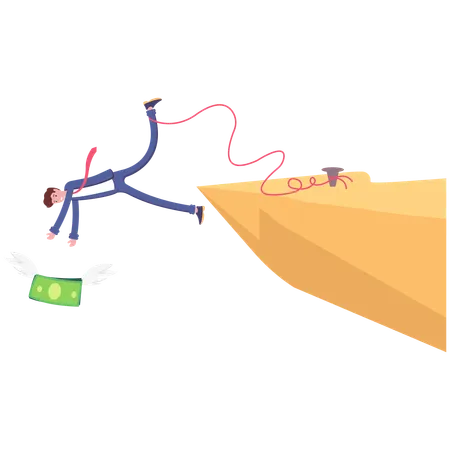 Businessman Trying To Catch Money Falling From Cliff Illustration Vector Cartoon Illustration